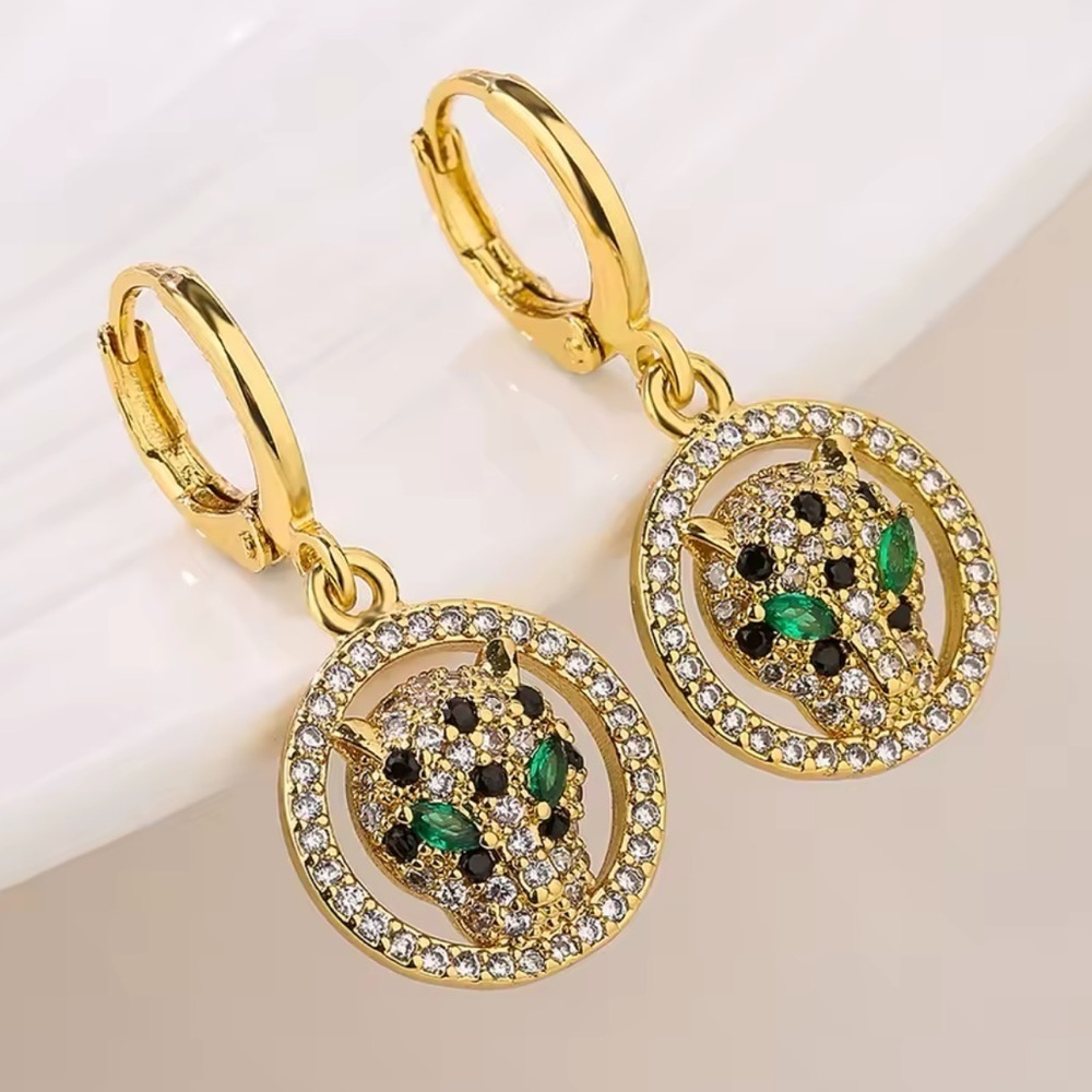 Panthere Gold Green Eyes Crystal Earrings
